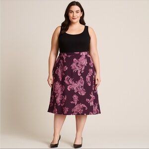 Worthington Women’s 22W Purple Paisley Midi Skirt Lined Boho Feminine Chic